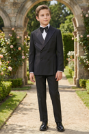 Black Blended Satin Double-Breasted 2-Piece Suit