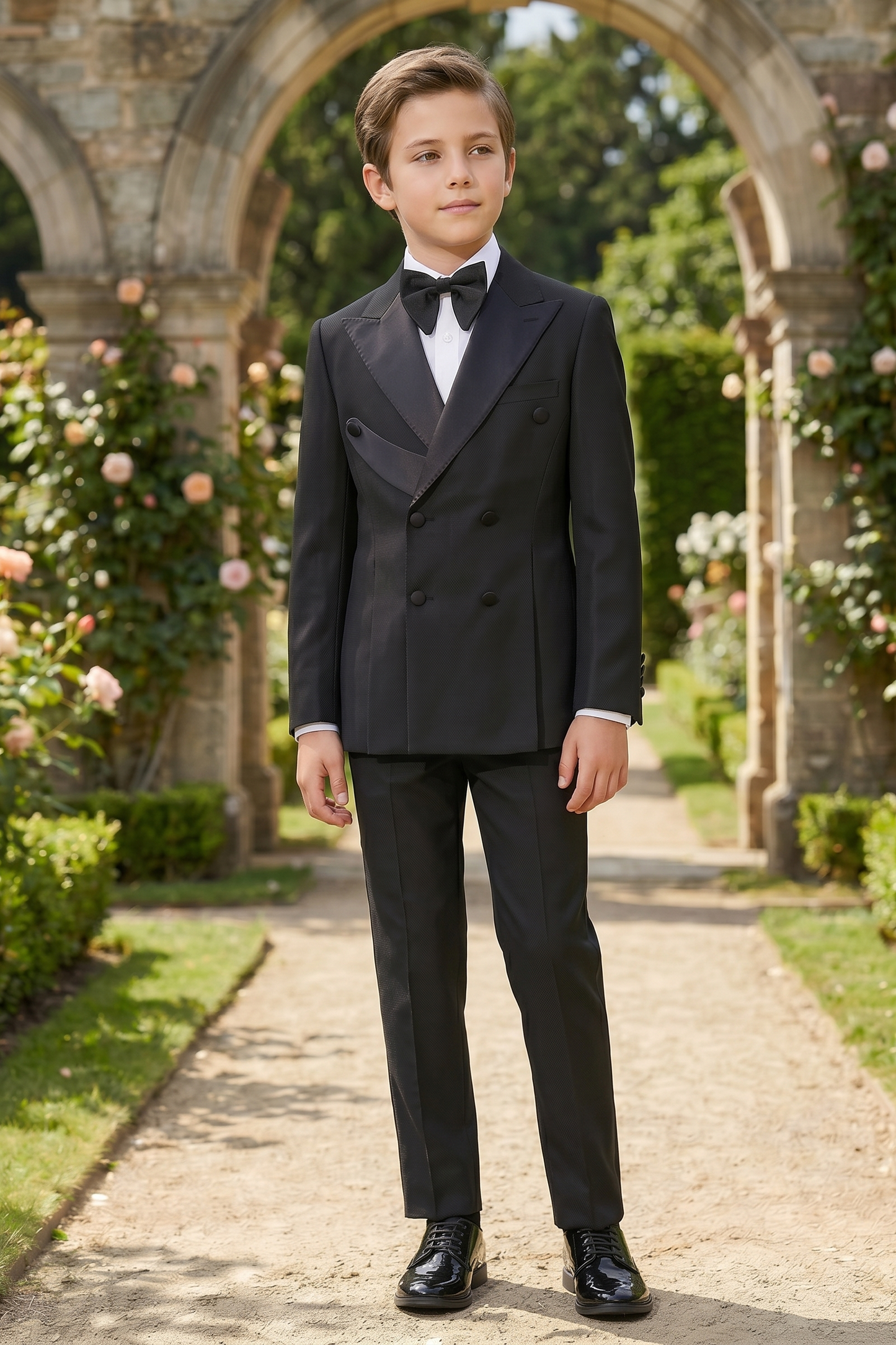 Black Blended Satin Double-Breasted 2-Piece Suit