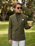 Load image into Gallery viewer, Olive Green Cotton And Linen Double-Breasted Suit Jacket
