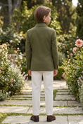 Load image into Gallery viewer, Olive Green Cotton And Linen Double-Breasted Suit Jacket
