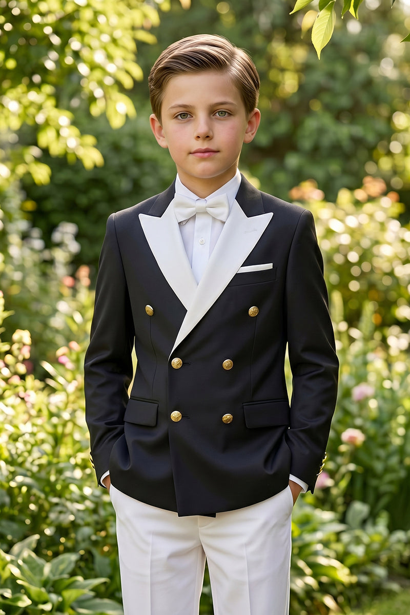 Boys Black & White Double-Breasted Tuxedo 2-piece Suit