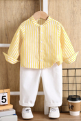 Bild in Galerie-Betrachter laden, Yellow And White Striped Cotton Linen Long-Sleeved Shirt
