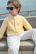 Bild in Galerie-Betrachter laden, Yellow And White Striped Cotton Linen Long-Sleeved Shirt
