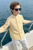 Bild in Galerie-Betrachter laden, Yellow And White Striped Cotton Linen Long-Sleeved Shirt
