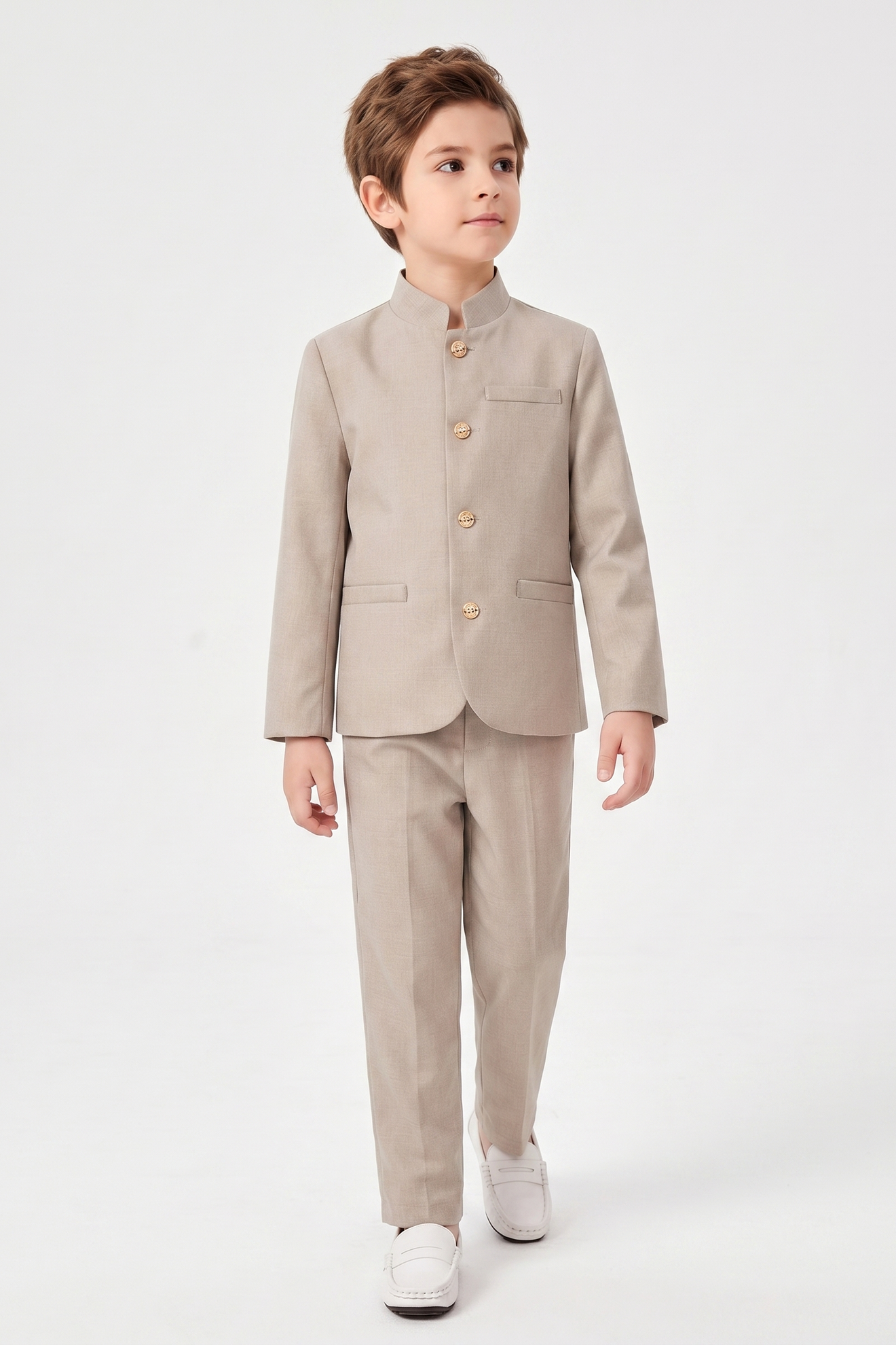 Oatmeal-Colored Cotton-Linen Single-Breasted 2-Piece Suit