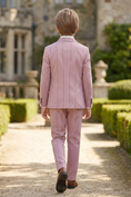 Load image into Gallery viewer, Pink Striped Adjustable Belted 2-Piece Suit
