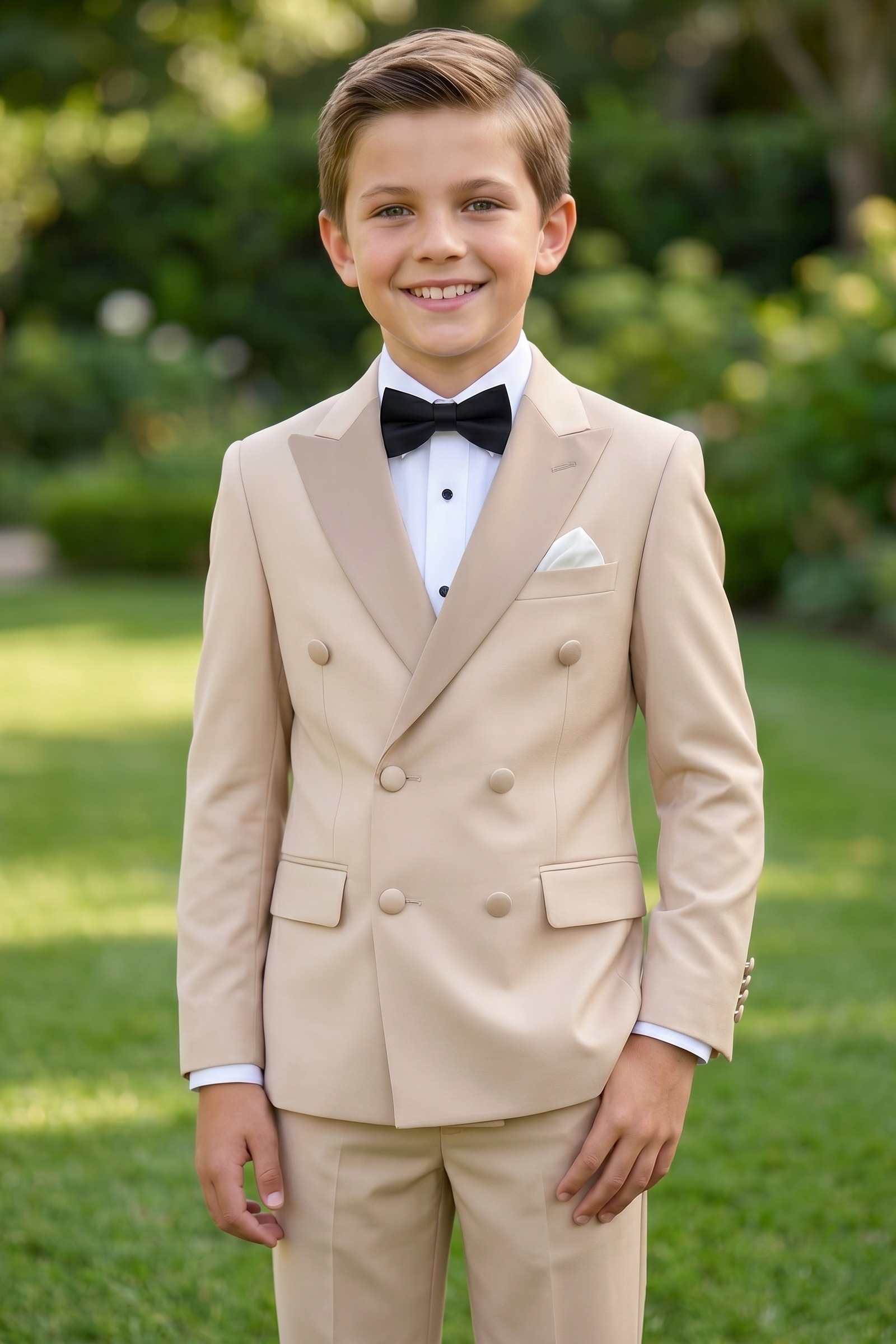 Light Champagne Satin Double-Breasted 2-Piece Suit