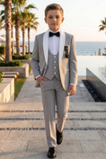 Load image into Gallery viewer, Light Gray And White Cotton Linen Single-Breasted 3-Piece Suit
