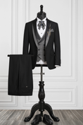 Load image into Gallery viewer, Black Plaid Satin Blend 3-Piece Suit
