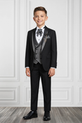 Load image into Gallery viewer, Black Plaid Satin Blend 3-Piece Suit
