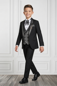 Load image into Gallery viewer, Black Plaid Satin Blend 3-Piece Suit
