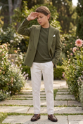 Load image into Gallery viewer, Olive Green Cotton And Linen Double-Breasted 2-Piece Suit
