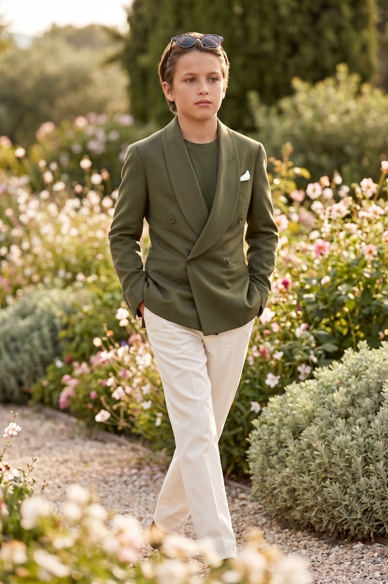 Olive Green Cotton And Linen Double-Breasted 2-Piece Suit
