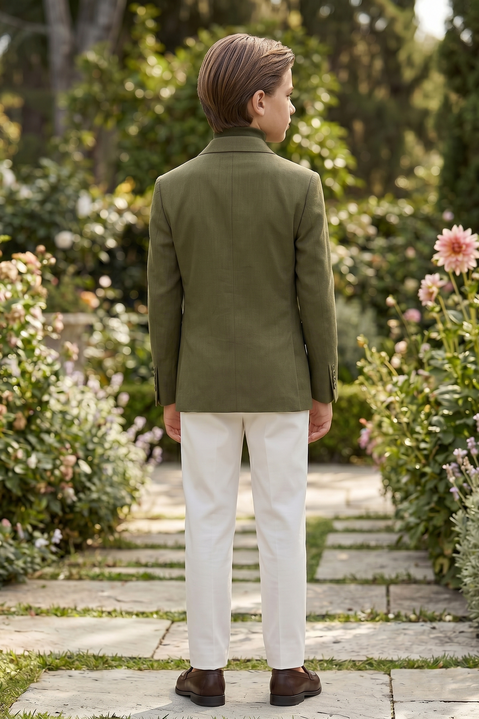 Olive Green Cotton And Linen Double-Breasted 2-Piece Suit
