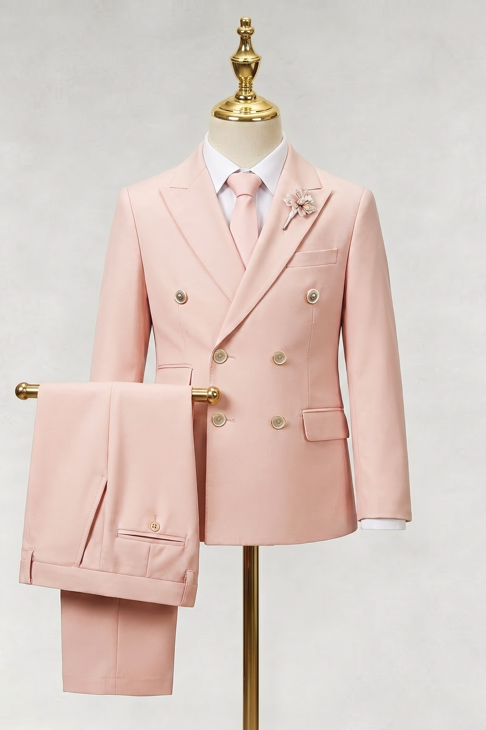 Light Pink Serge-Blend Double-Breasted 2-Piece Suit