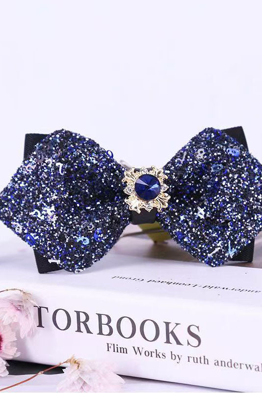 Boys Navy Blue Double-Layer Sequin Formal Bow Tie