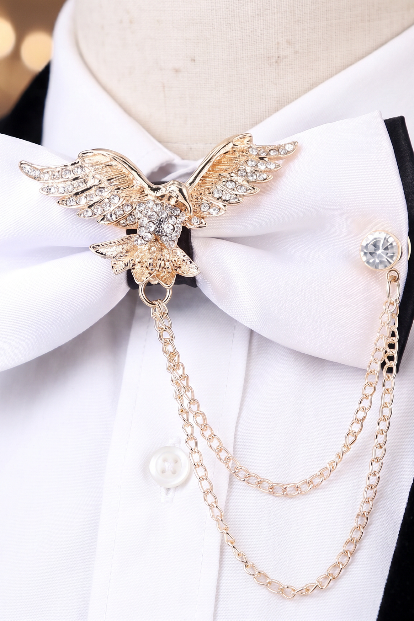 Boys Black and White Layered Brooch Bow Tie