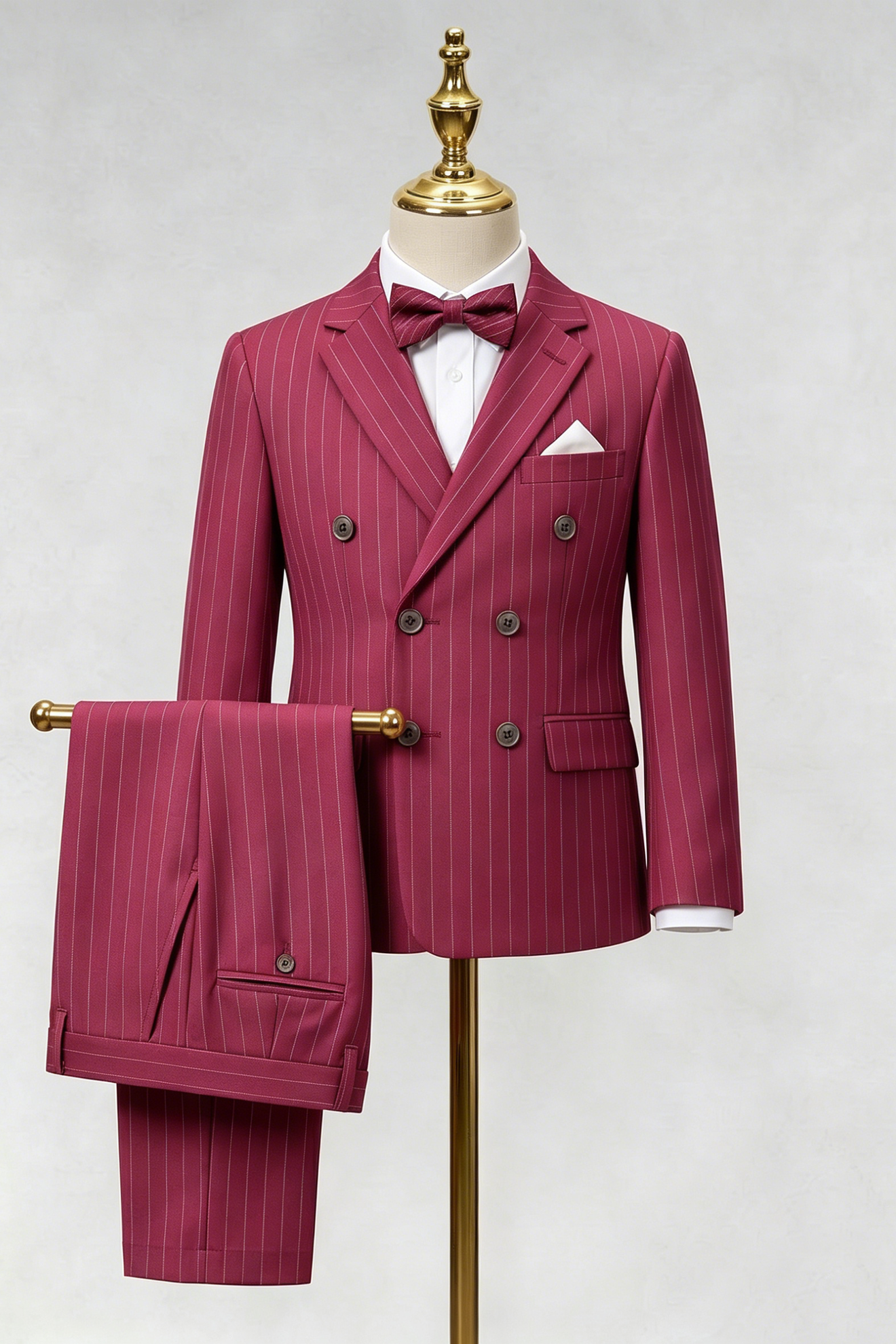 Dragon Fruit-Colored Fine-Striped Double-Breasted 2-Piece Suit—Ideal for Weddings