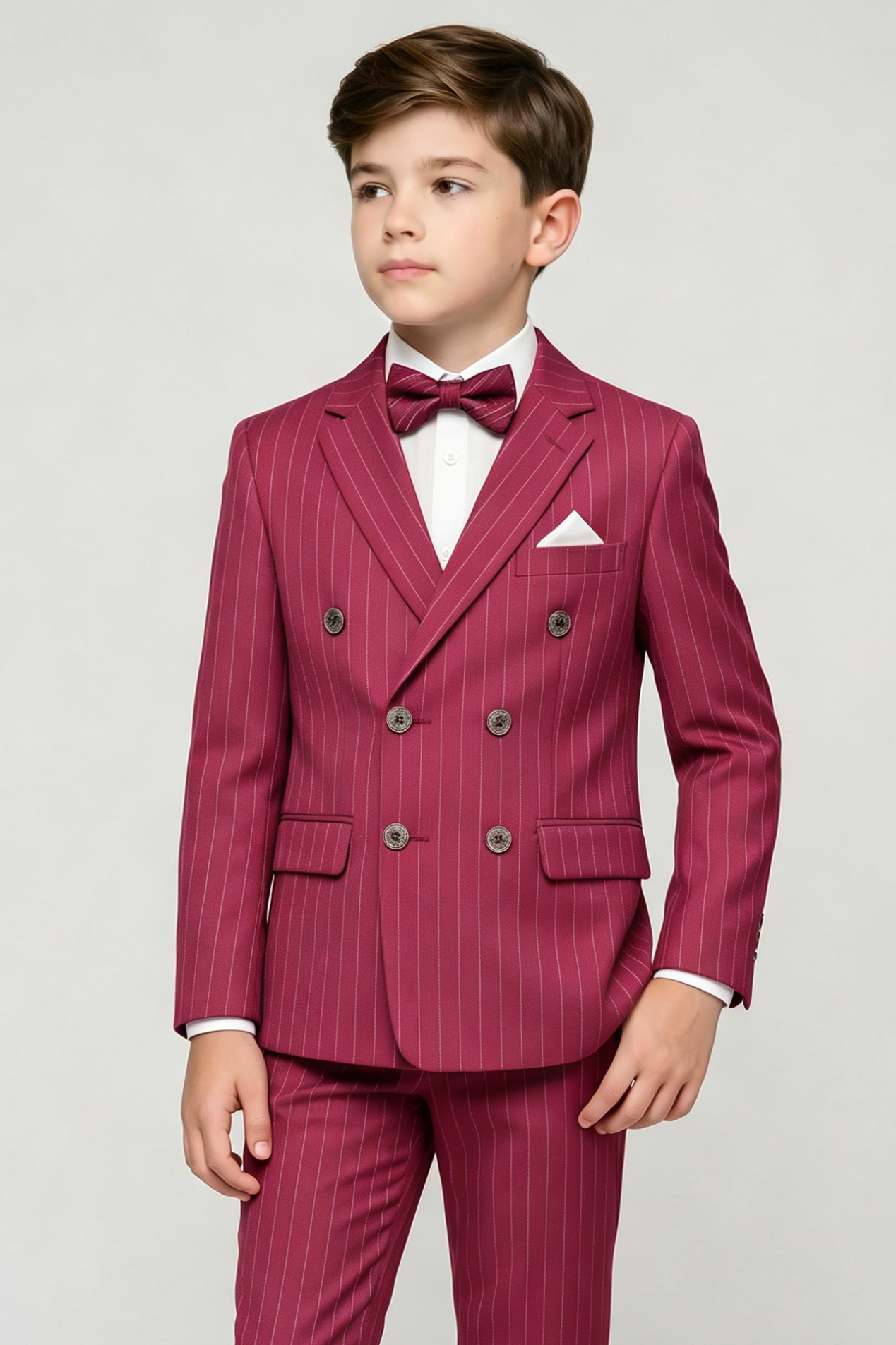 Dragon Fruit-Colored Fine-Striped Double-Breasted 2-Piece Suit—Ideal for Weddings