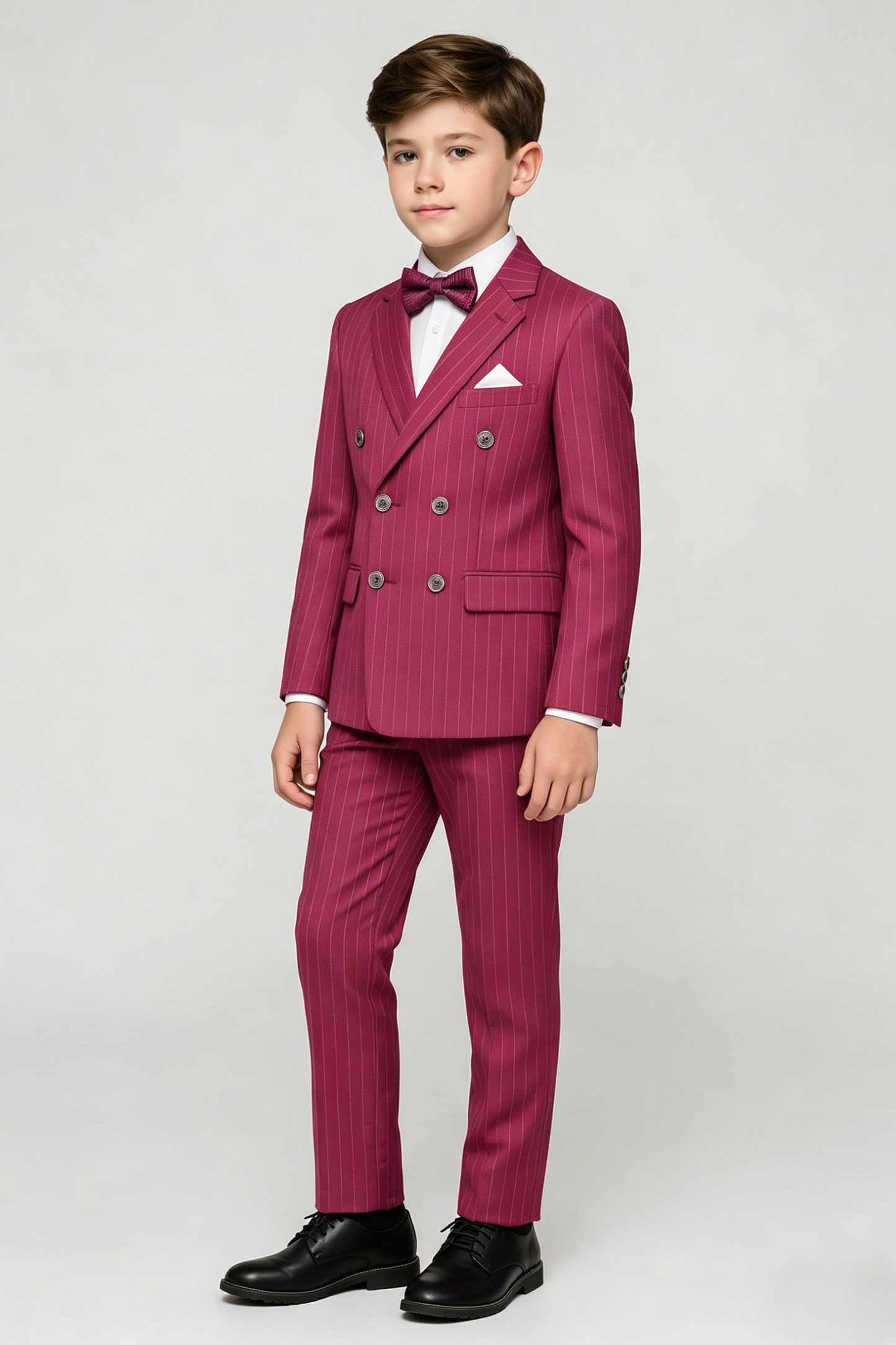 Dragon Fruit-Colored Fine-Striped Double-Breasted 2-Piece Suit—Ideal for Weddings