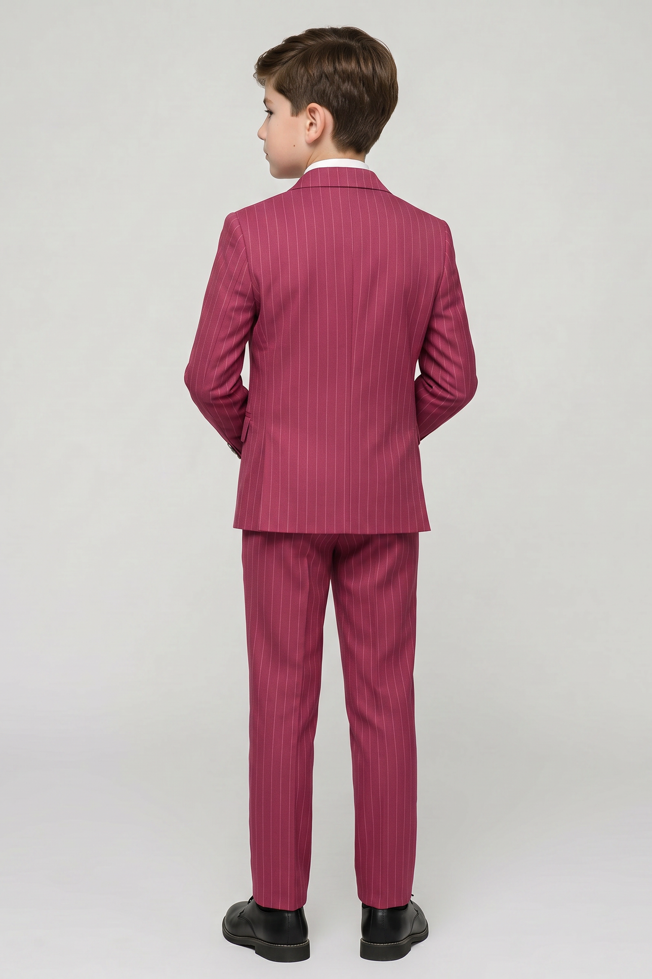 Dragon Fruit-Colored Fine-Striped Double-Breasted 2-Piece Suit—Ideal for Weddings