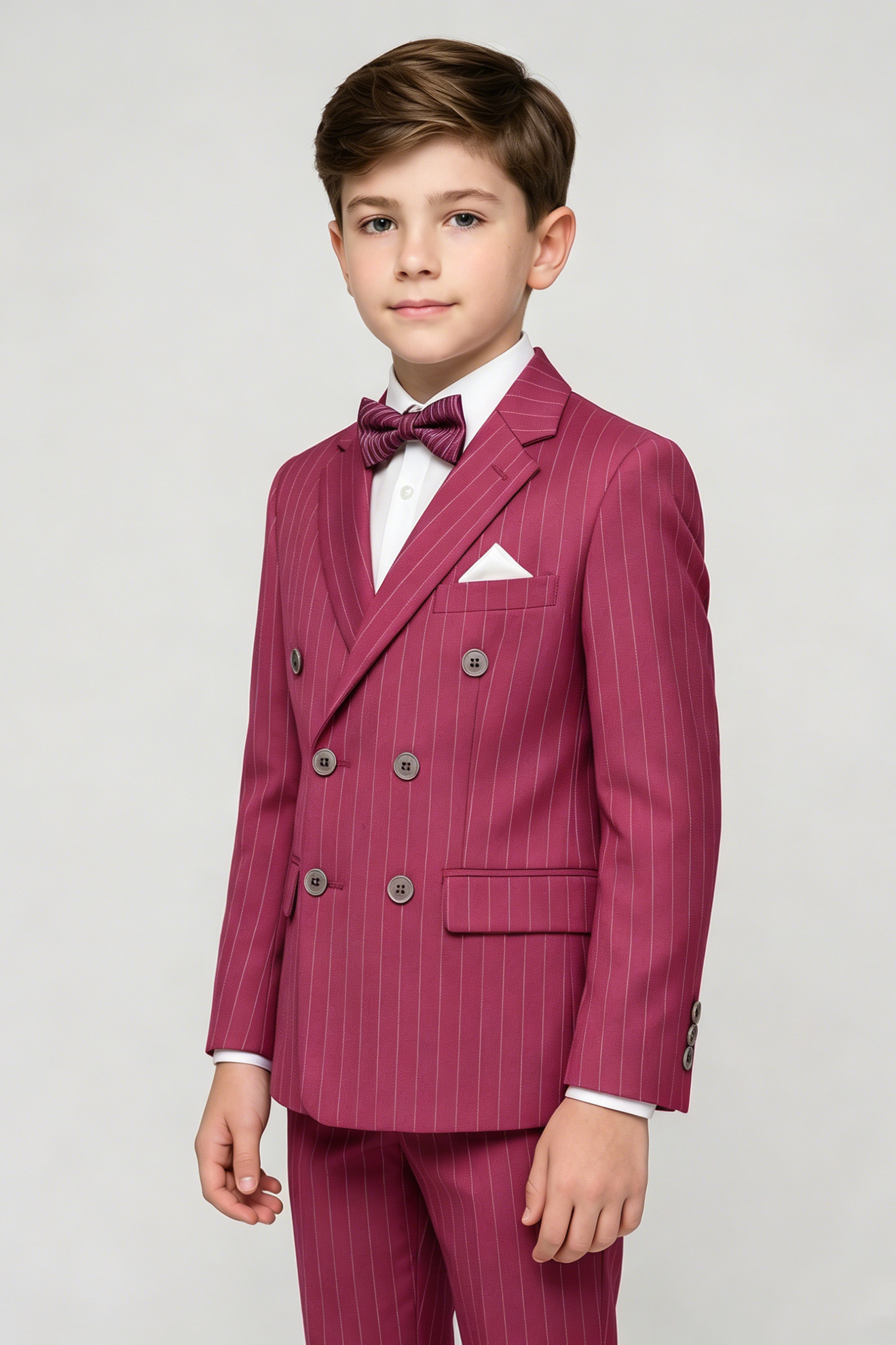 Dragon Fruit-Colored Fine-Striped Double-Breasted 2-Piece Suit—Ideal for Weddings