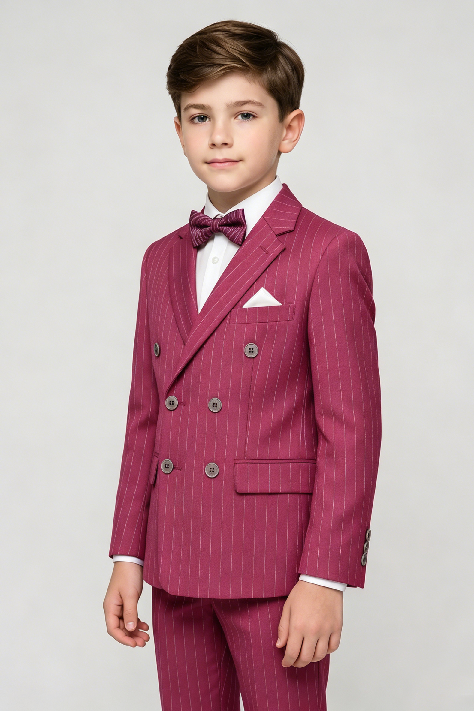 Dragon Fruit-Colored Fine-Striped Double-Breasted 2-Piece Suit—Ideal for Weddings