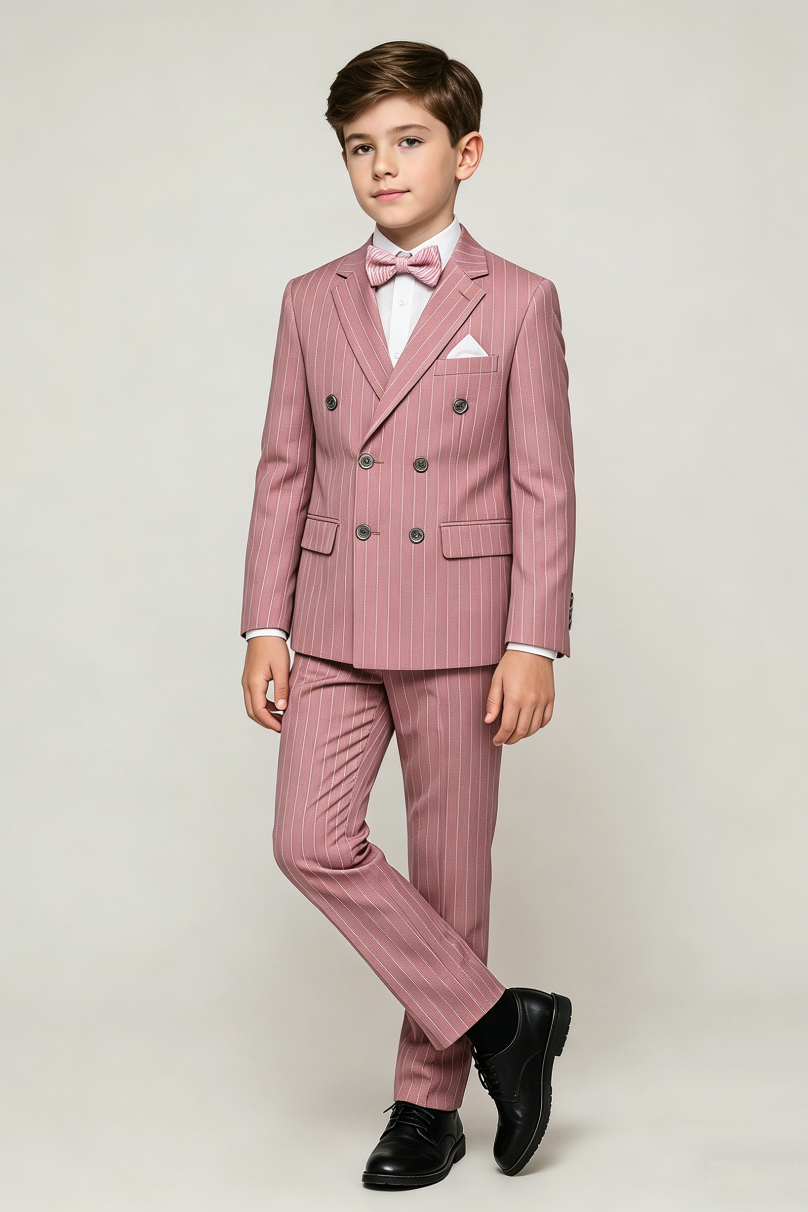 Light Pink Fine-Striped Double-Breasted 2-Piece Suit—Ideal for Weddings