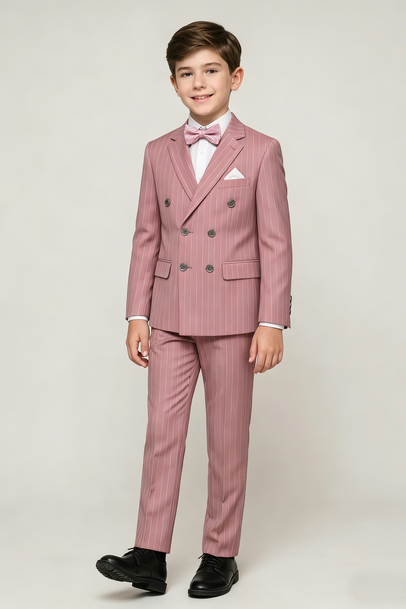 Light Pink Fine-Striped Double-Breasted 2-Piece Suit—Ideal for Weddings