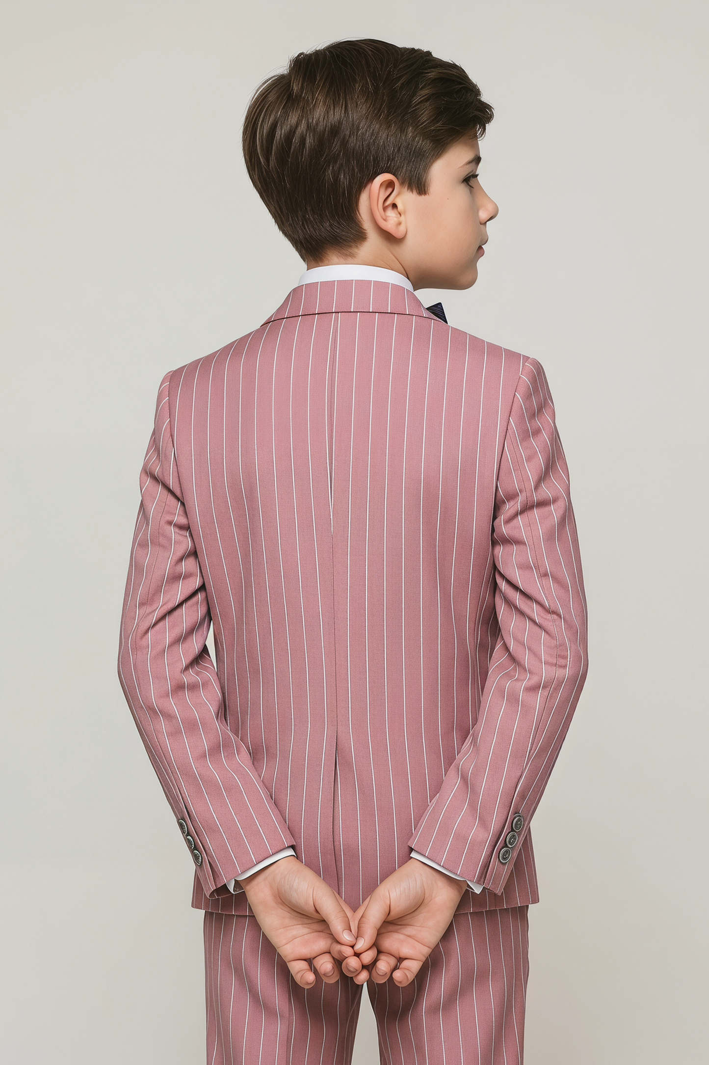 Light Pink Fine-Striped Double-Breasted 2-Piece Suit—Ideal for Weddings