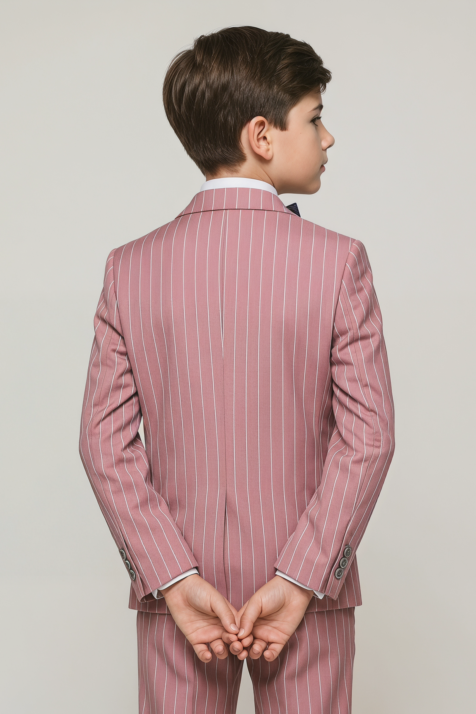 Light Pink Fine-Striped Double-Breasted 2-Piece Suit—Ideal for Weddings