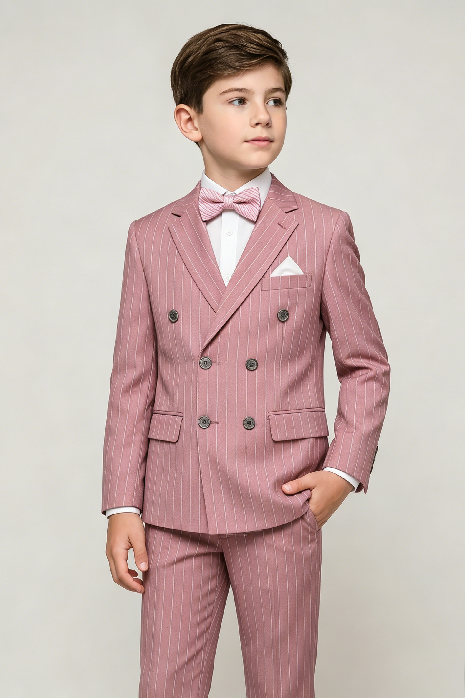 Light Pink Fine-Striped Double-Breasted 2-Piece Suit—Ideal for Weddings
