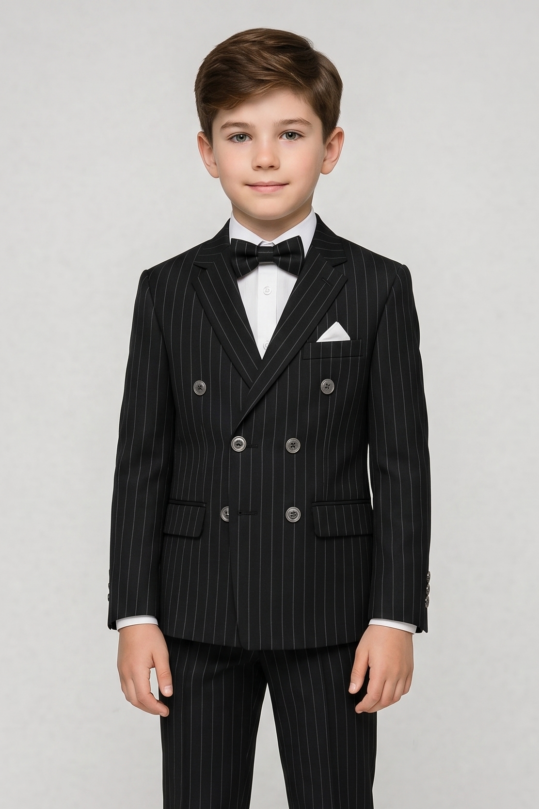 Black Fine-Striped Double-Breasted 2-Piece Suit—Ideal for Weddings