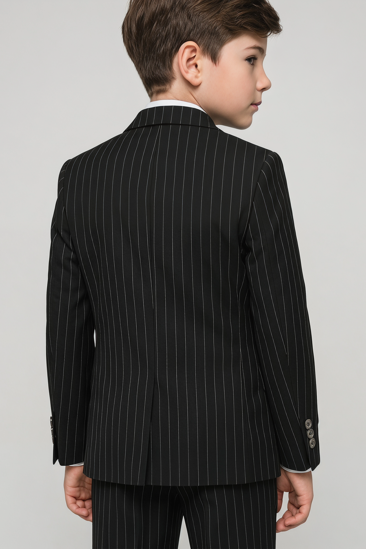 Black Fine-Striped Double-Breasted 2-Piece Suit—Ideal for Weddings