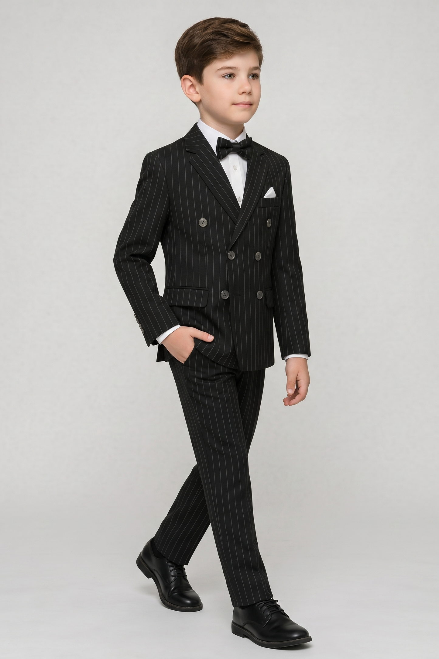 Black Fine-Striped Double-Breasted 2-Piece Suit—Ideal for Weddings
