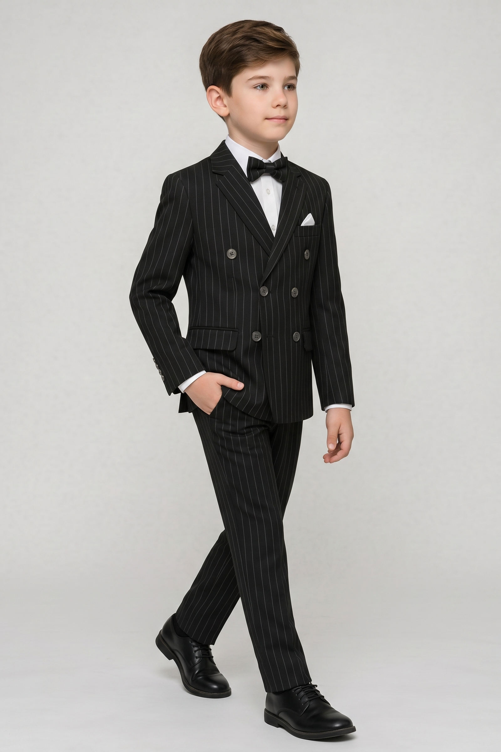 Black Fine-Striped Double-Breasted 2-Piece Suit—Ideal for Weddings