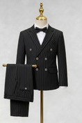 Load image into Gallery viewer, Black Fine-Striped Double-Breasted 2-Piece Suit—Ideal for Weddings
