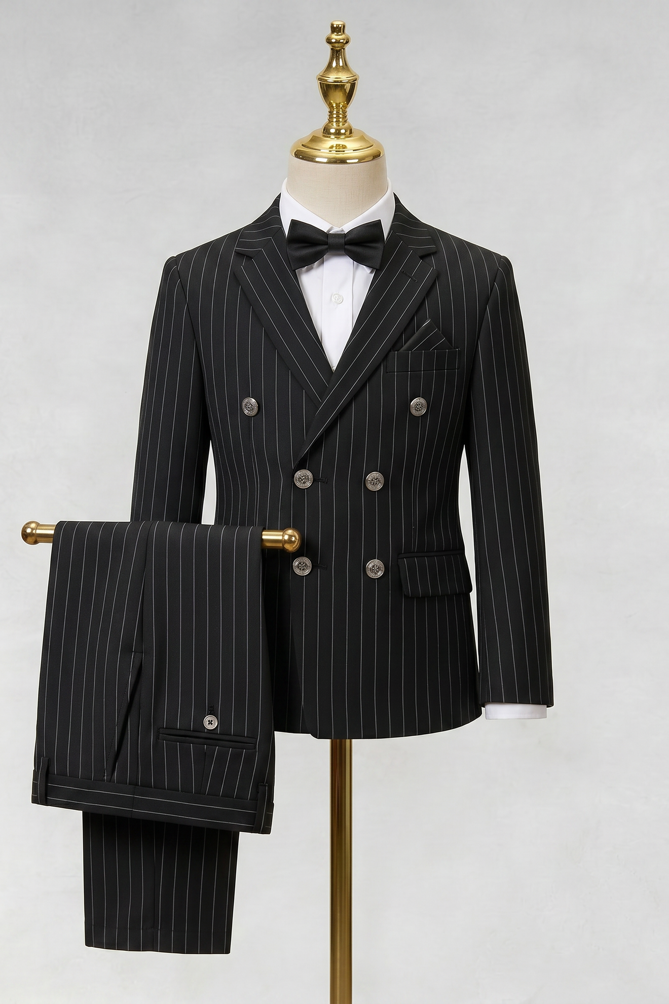 Black Fine-Striped Double-Breasted 2-Piece Suit—Ideal for Weddings