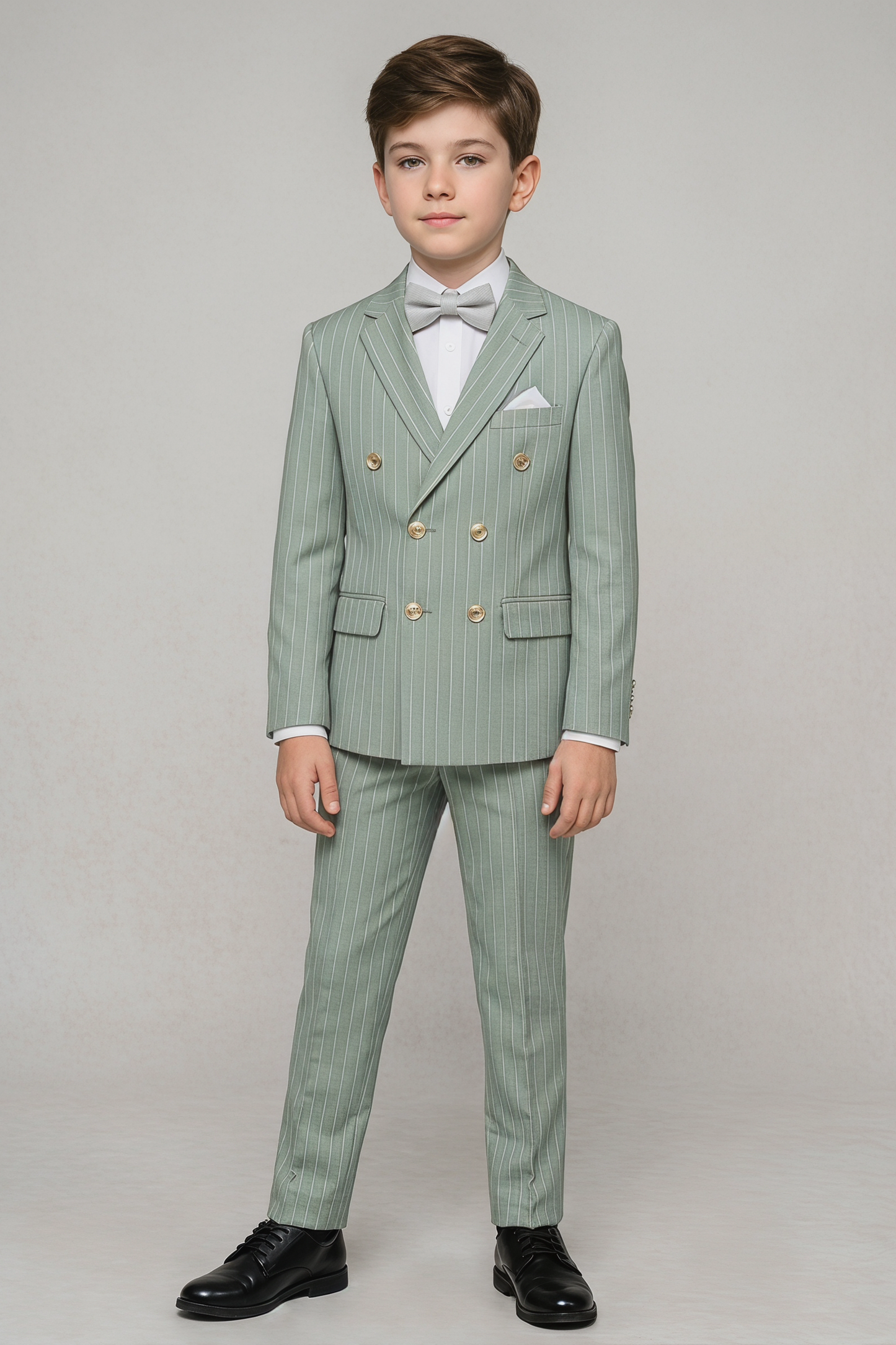 Light Green Fine-Striped Double-Breasted 2-Piece Suit—Ideal for Weddings
