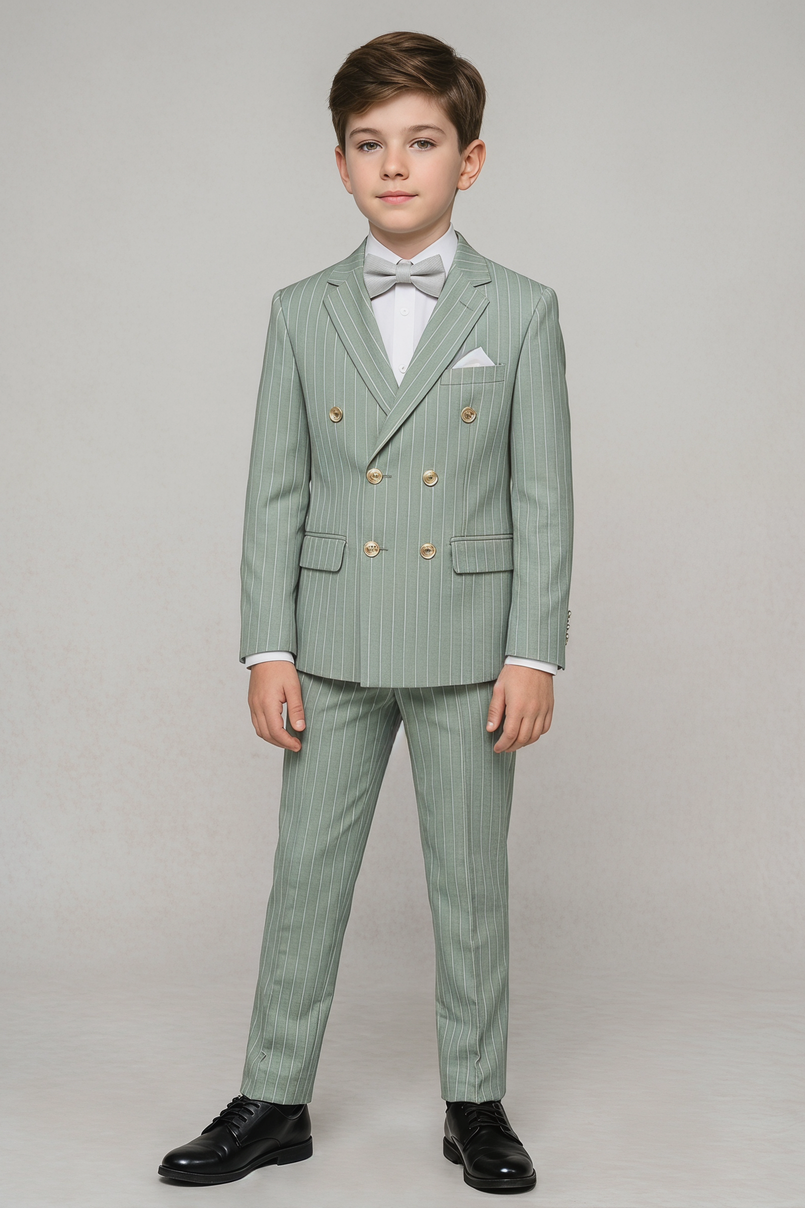 Light Green Fine-Striped Double-Breasted 2-Piece Suit—Ideal for Weddings