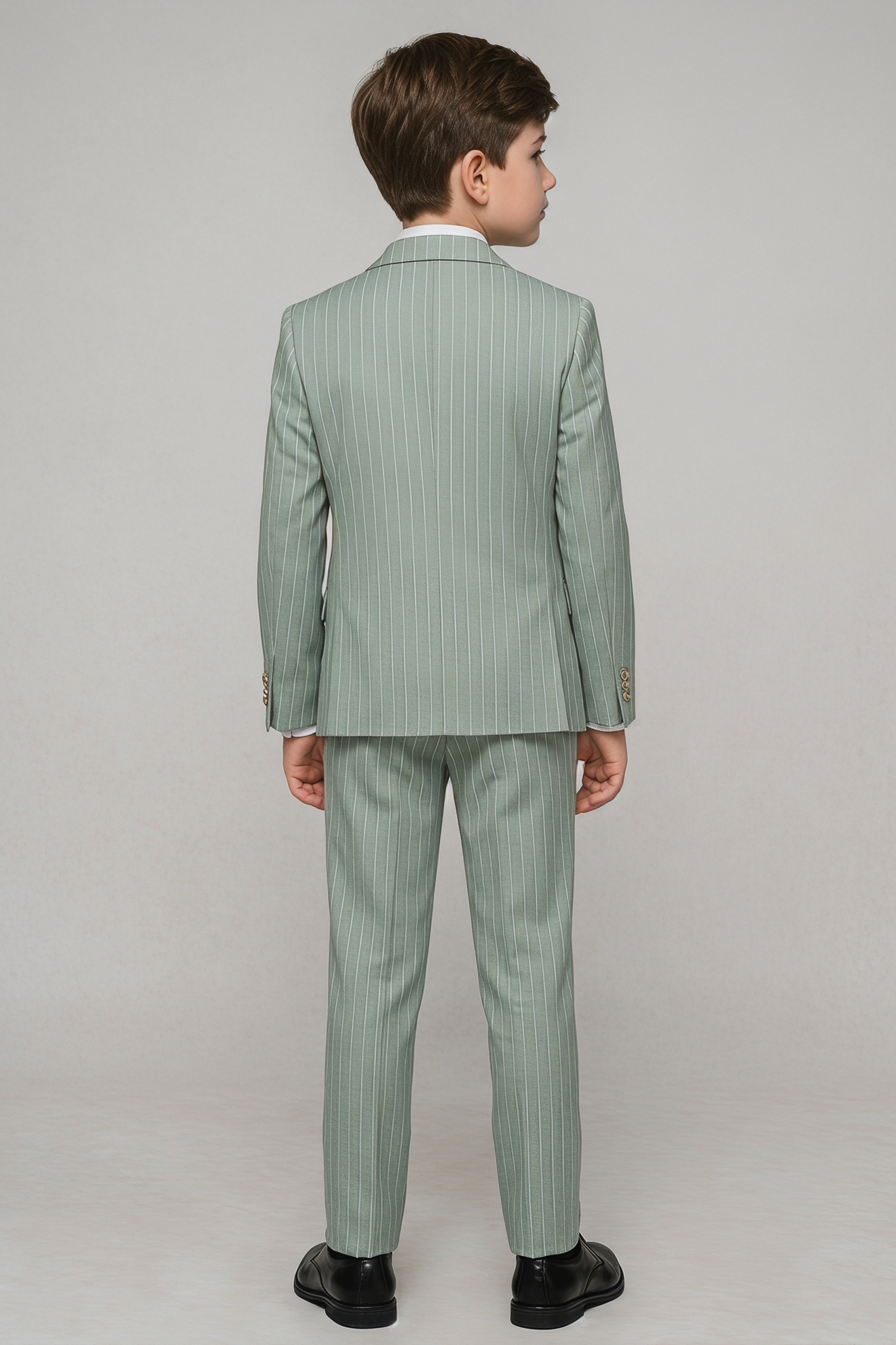 Light Green Fine-Striped Double-Breasted 2-Piece Suit—Ideal for Weddings