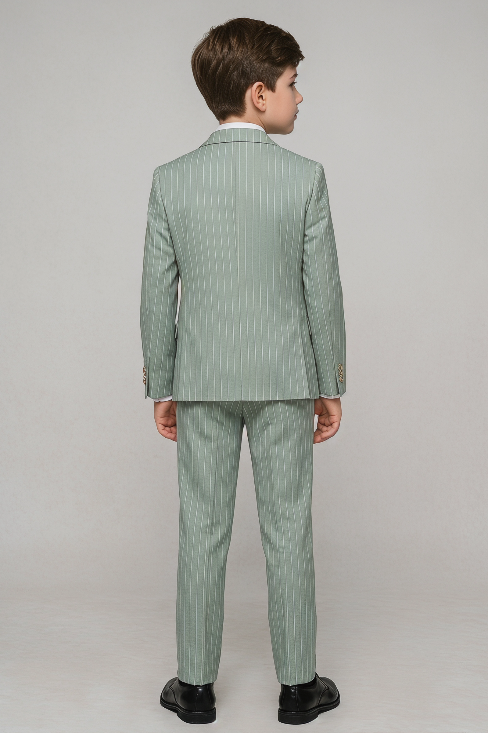 Light Green Fine-Striped Double-Breasted 2-Piece Suit—Ideal for Weddings