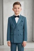 Bild in Galerie-Betrachter laden, Peacock Blue Satin Double-Breasted 2-Piece Suit
