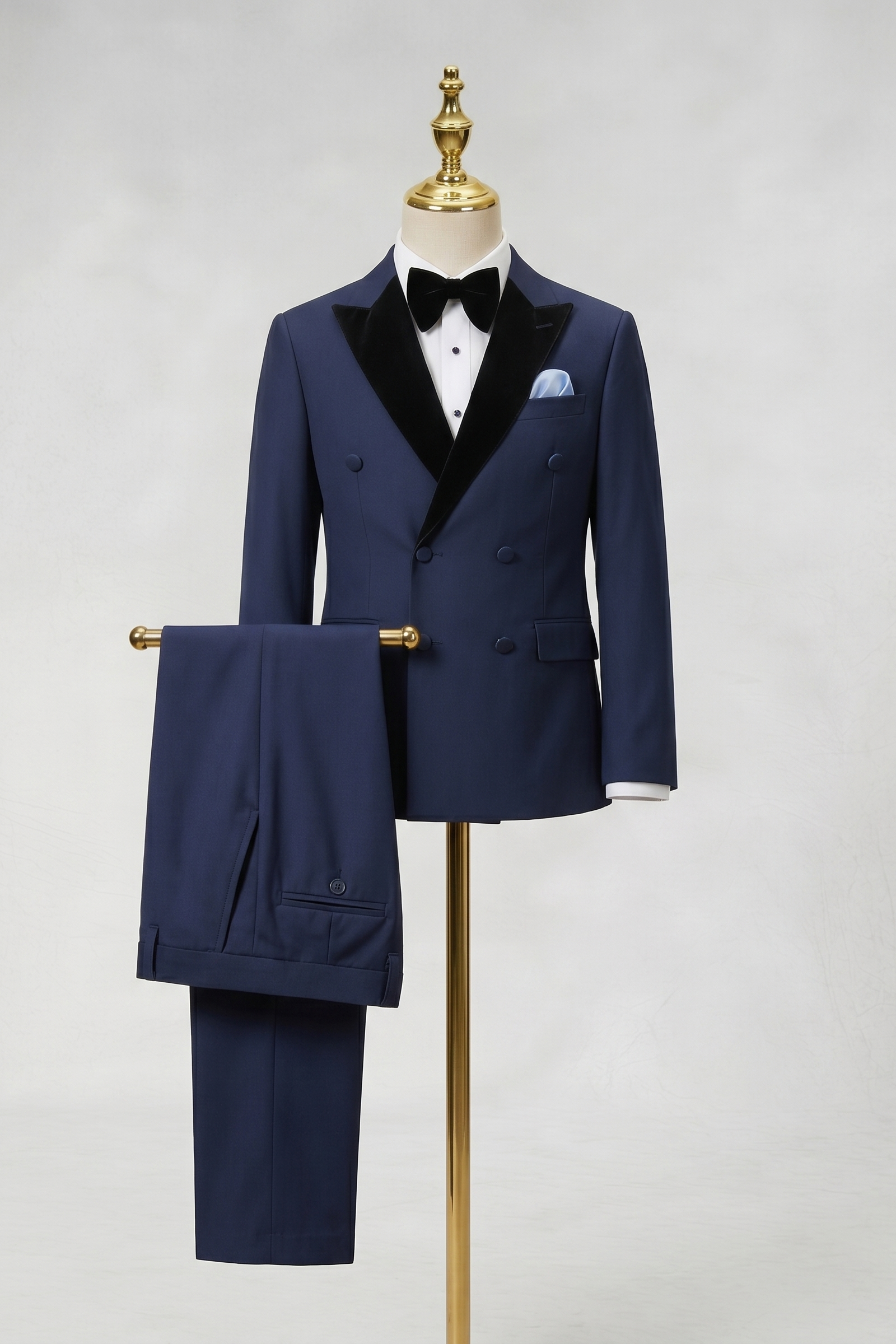 Dark Blue Velvet Double-Breasted 2-Piece Suit