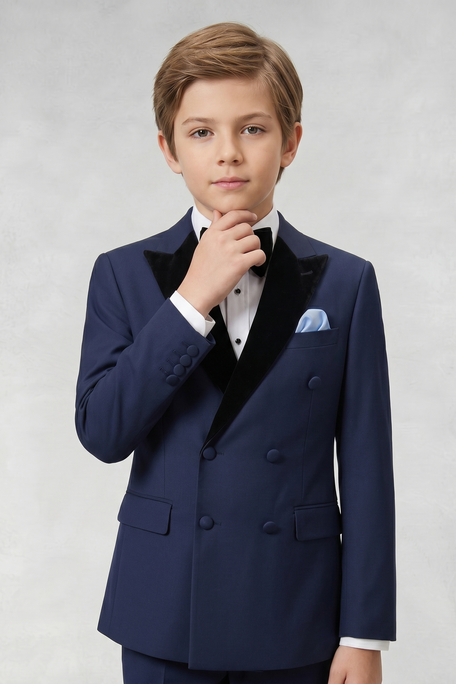 Dark Blue Velvet Double-Breasted 2-Piece Suit