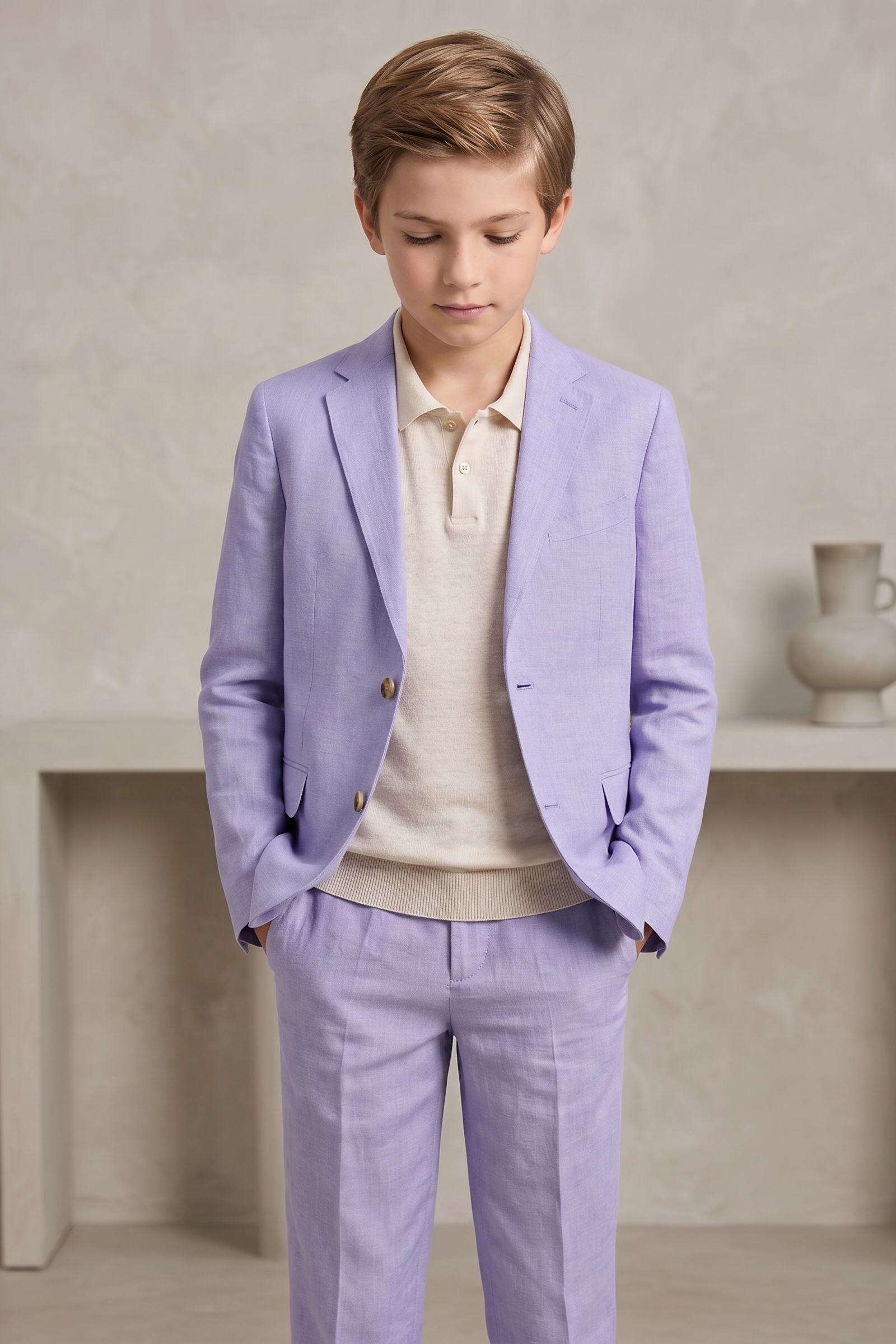 Light Purple Cotton And Linen Single-Breasted 2-Piece Suit