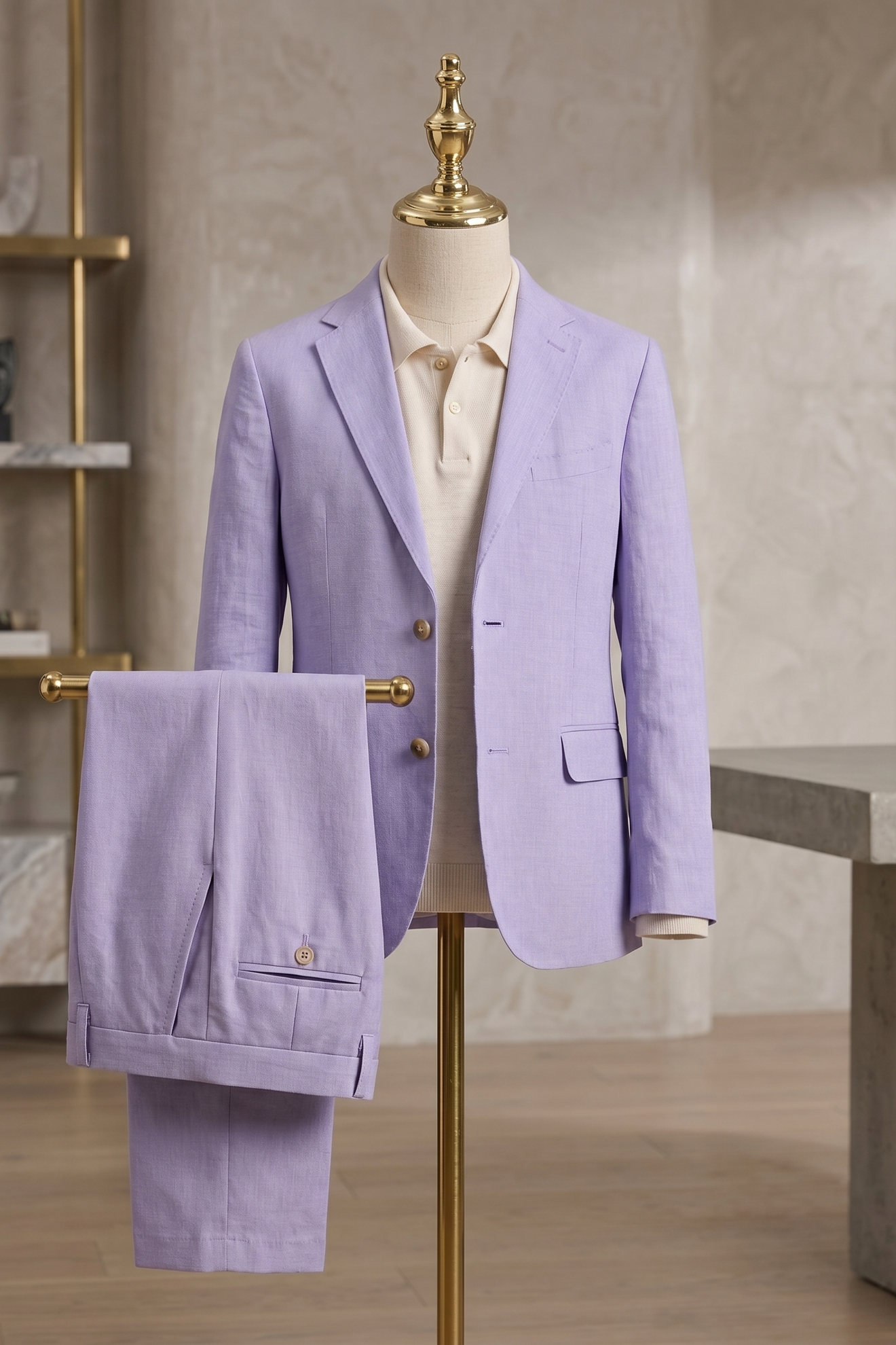 Light Purple Cotton And Linen Single-Breasted 2-Piece Suit
