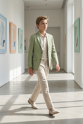 Load image into Gallery viewer, Light Green Cotton And Linen Single-Breasted 2-Piece Suit
