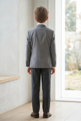 Load image into Gallery viewer, Gray And Black Cotton Linen Double-Breasted 2-Piece Suit
