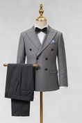 Load image into Gallery viewer, Gray And Black Cotton Linen Double-Breasted 2-Piece Suit
